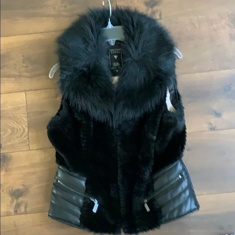 Guess black faux fur vest